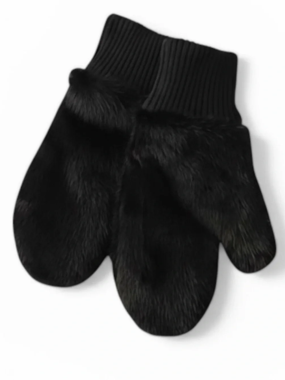 Plush Black Faux Mink Fur Mittens for Women
